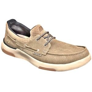 Skechers Bellinger Garmo Boat Shoes Mens 10 Tan Brown Slip On Canvas Memory Foam